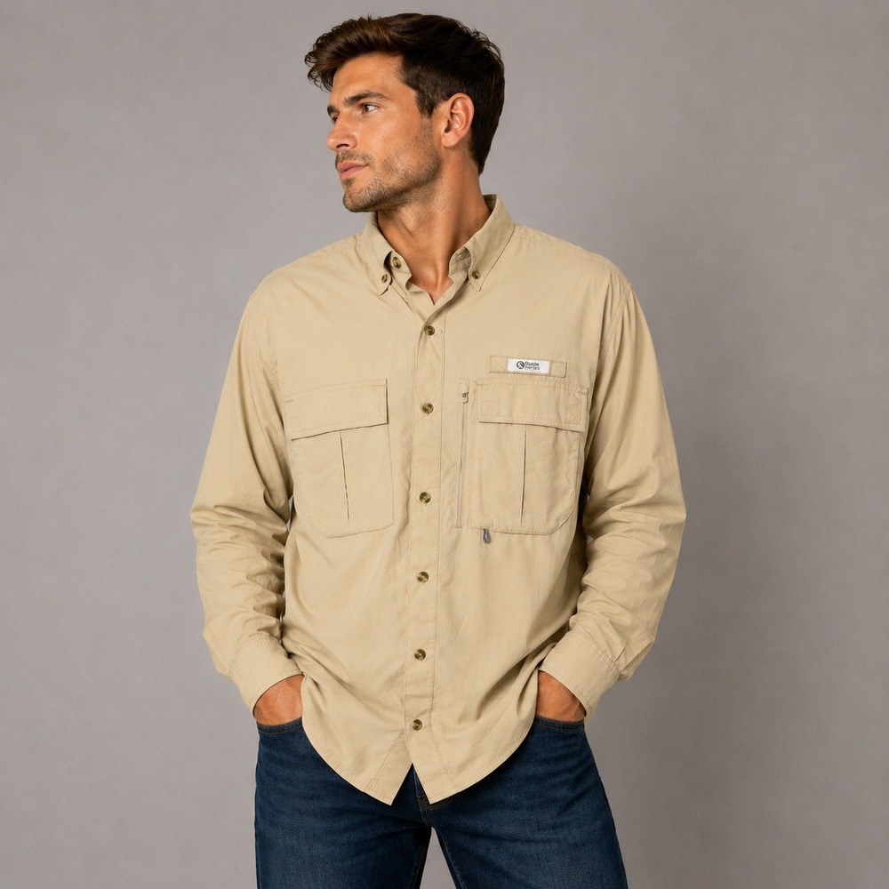 Gander Mountain Guide Series Mens XL Fishing Shirt Nylon LS Gray 15M-WV523